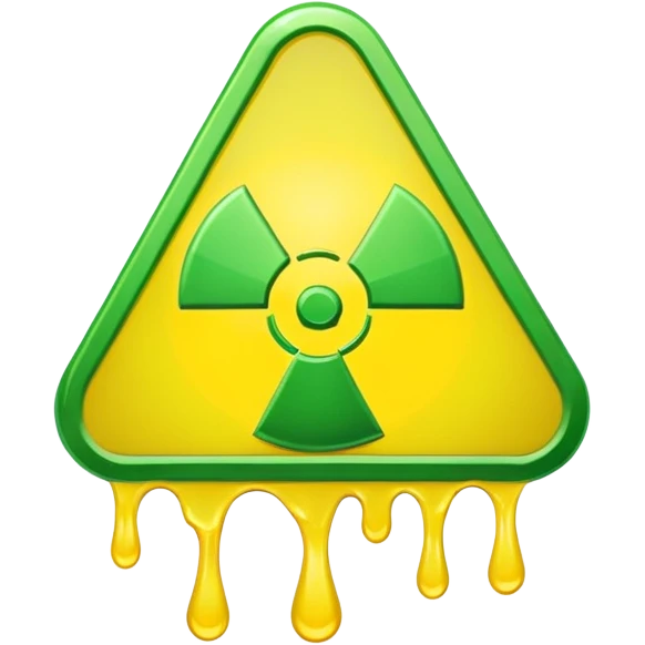 radioactive hazard symbol stylized to look like it is melting. The symbol is bright neon green and toxic yellow, with smooth dripping edges like liquid. emoji