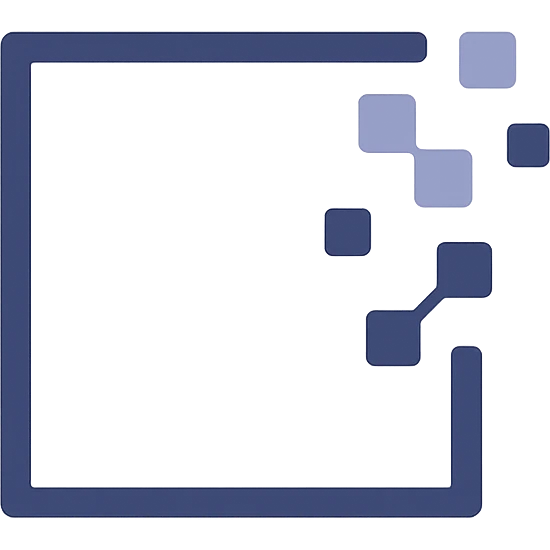 minimalist abstract logo with a frame partially erased or dissolving, symbolizing breaking boundaries and innovation for a tech SaaS company, no text emoji