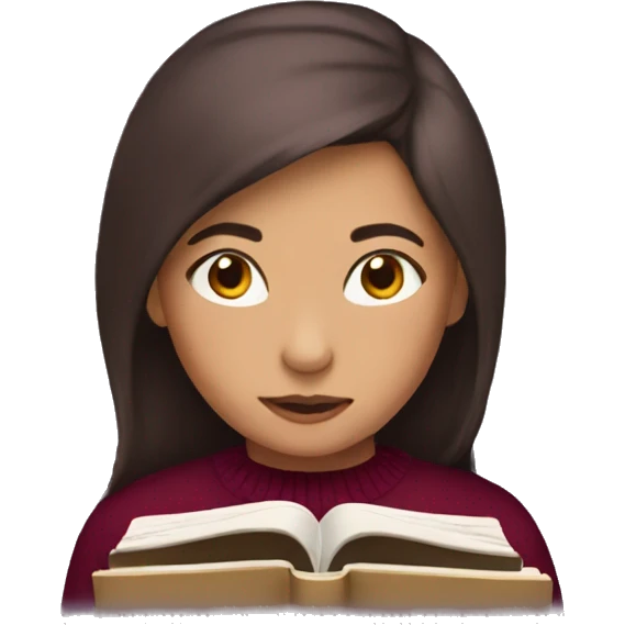 Girl wearing burgundy Christmas jumper reading a book emoji