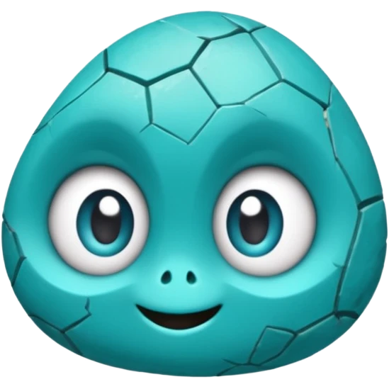 One small turquoise rock creature, rounded but still clearly a rock with cracks and facets, subtle shine, big expressive eyes and a shy smile, emoji