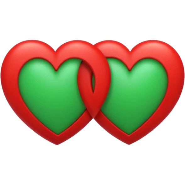 two hearts orbiting around each other like binary stars. one is red, the other is green emoji