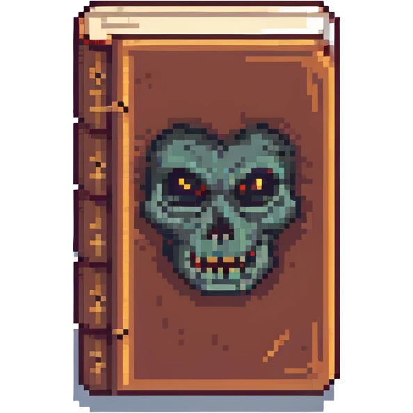 red cursed book with a sinister face emoji