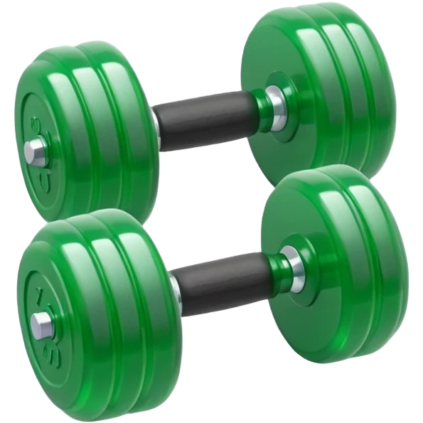 A simple emoji-style icon of a transparent green plastic gym dumbbell logo, folder envelope, slightly open, with clean edges, soft shine, and subtle  emoji