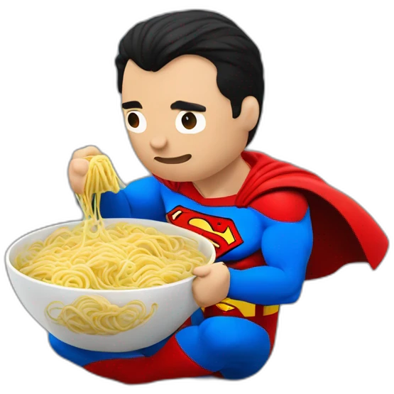 superman eating noodles，squatted on the ground emoji