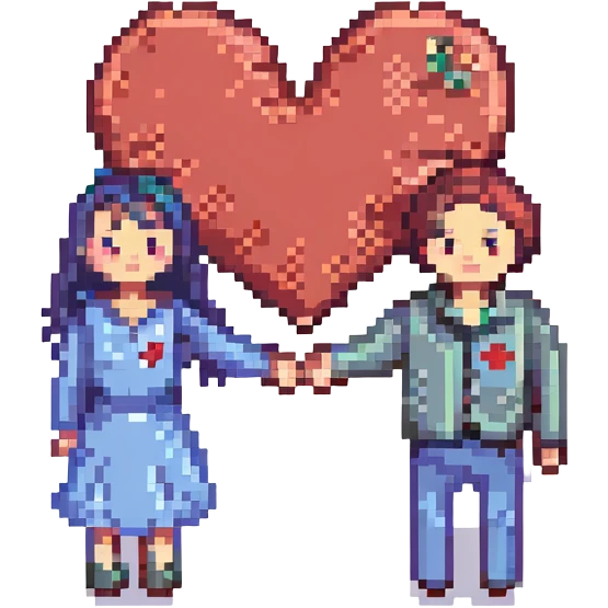 An in love couple with a heart above them, enjoy style emoji