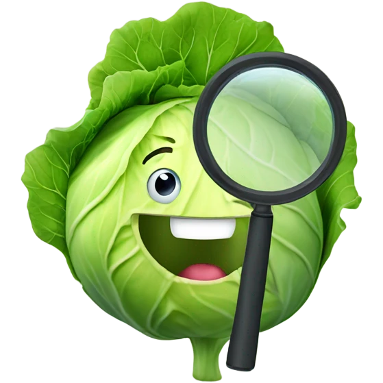 smiling cabbage hold magnifying glass emoji