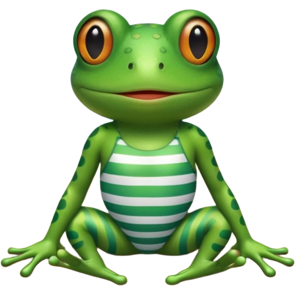 Frog with stripey swimsuit on beach emoji