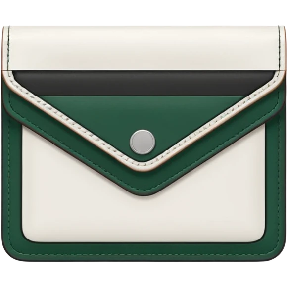 clean white men's wallet with dark green details, minimalist design emoji