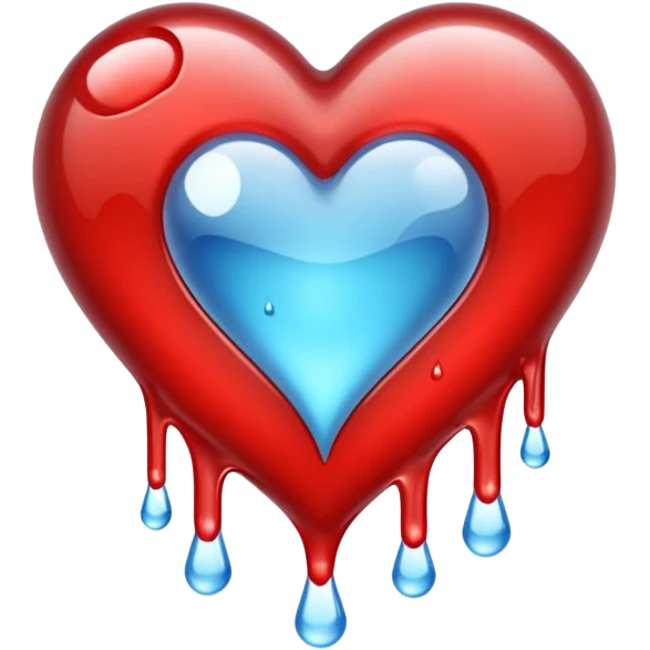 Heart melting and reforming, drip frozen mid-fall emoji