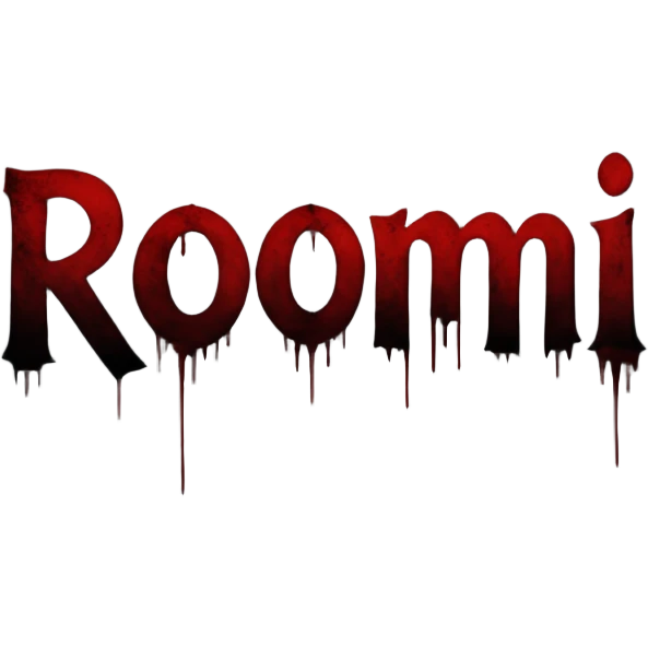 Dark horror cinematic wallpaper foggy grey and charcoal background with subtle pale light from top-left,  cinematic grain and vignette, scattered floating dust particles , centered bold text "ROJONI" in distressed horror font with faint red smear and inner shadow, moody  emoji