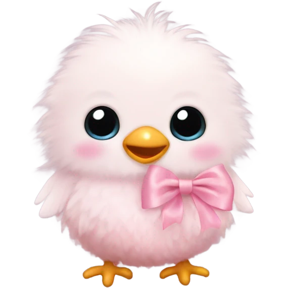 Fuzzy baby bird with light pink bow emoji