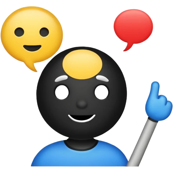 A simple white and black stick mand with a chat bubble coming from his mouth (encircled) emoji