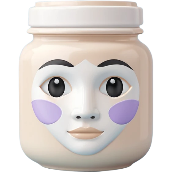 White clay face mask jar with minimal label, pastel backdrop emoji
