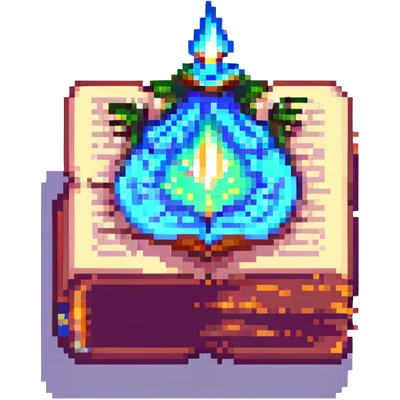 Add a magical glowing aura around the pixel art enchanted tome, keep background transparent. emoji