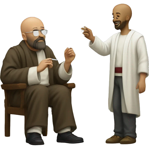 Bald man smoking with Jesus Christ by his side emoji