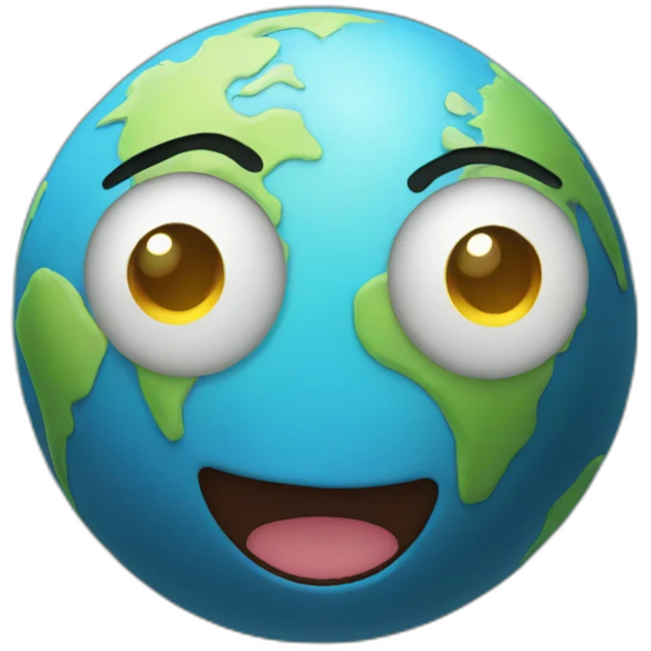 planet earth with cartoon face with smiling eyes emoji