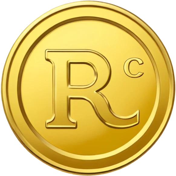 A single coin yellow color with text "RC" in the middle emoji