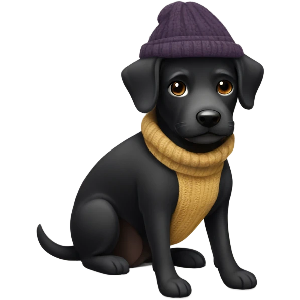 Black dog wearing a sweater and a hat  emoji