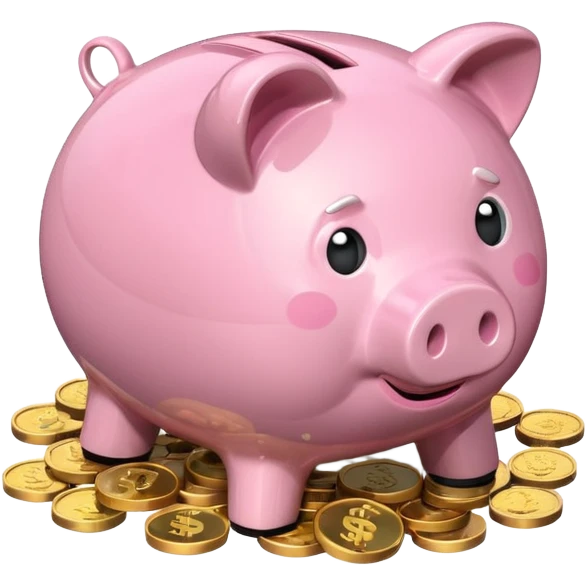 Isometric piggy bank with cash emoji