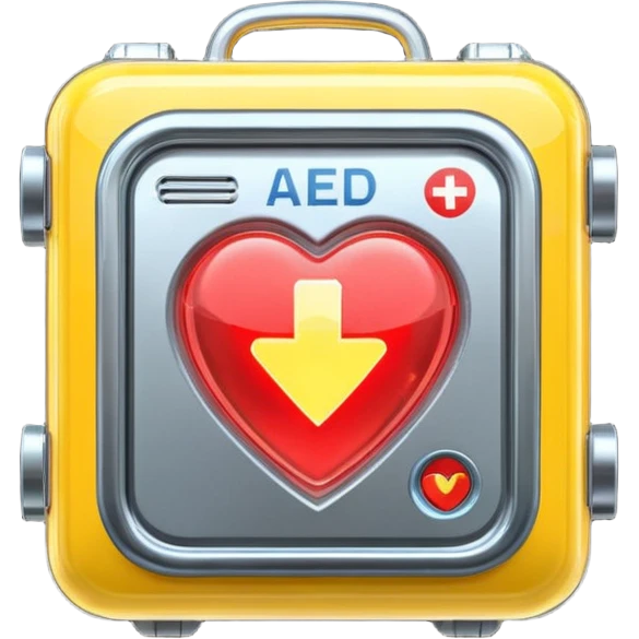 futuristic AED box, glowing, sparkling, with complex sci-fi details, emoji style emoji