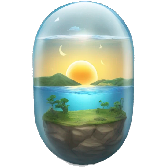 water and land like inside a glass dome with the sun and moon at the top emoji