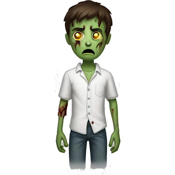 scared boy zombie with medium dark brown hair and white shirt emoji