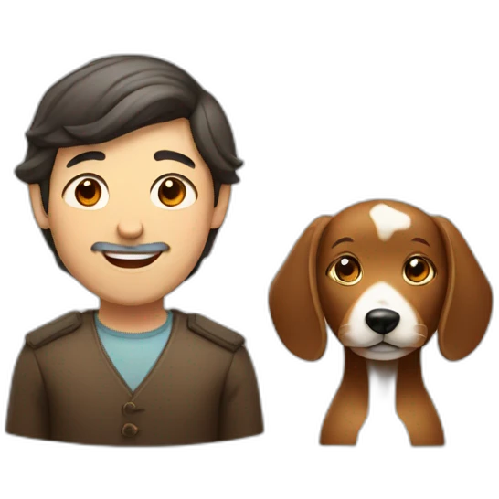Jewish man and Chinese lady with brown dog smiling emoji