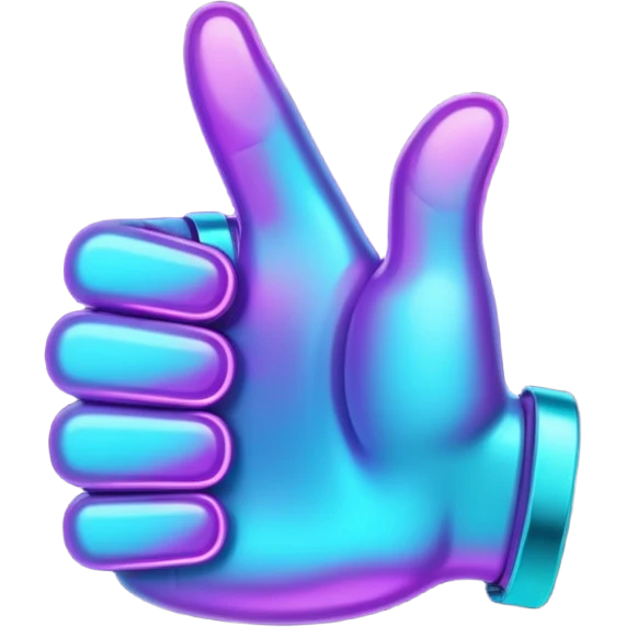 glowing thumbs up, neon purple and cyan collor emoji