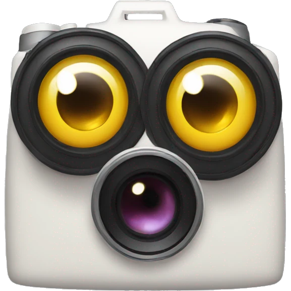 a shocked emoji with eyes shaped like a camera lens emoji