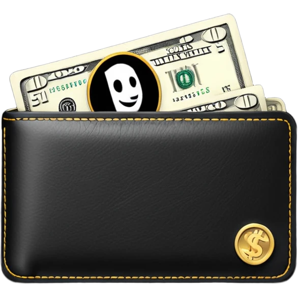 Rich emoji style black leather wallet with dollar bills, luxury money vibe, premium 3D emoji, ultra clean, high detail, no background
 emoji