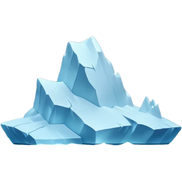 A 3D iceberg in Apple Memoji style, no face, smooth and glossy, floating in dark ocean at night, soft moonlight, subtle reflections, minimal style. A tiny ship in the distance approaching. Pixar-style render, cinematic and clean.
 emoji