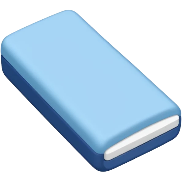 A single rubber white eraser with dark blue and light blue wrap emoji