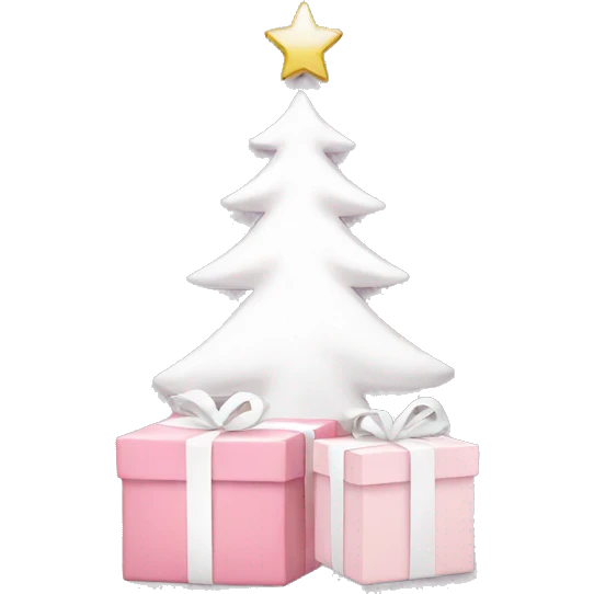 Light pink Christmas gifts under a white Christmas tree  emoji