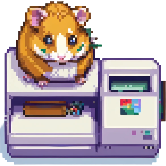 hamster standing on a printer, pixel art style emoji