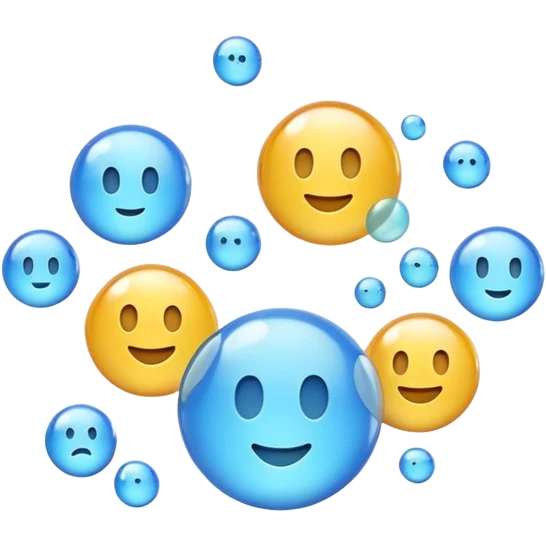 3D iPhone style emoji of free-floating bubbles, scattered randomly in the air, translucent and shiny, various sizes, not contained in any circle, isolated on white background, soft shadows, high detail, NO FACE emoji