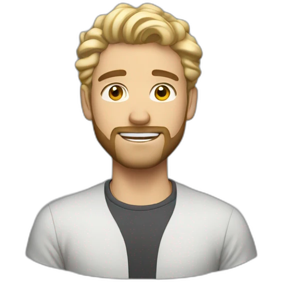male designer with macbook, light stubble beard and light curly blonde hair emoji