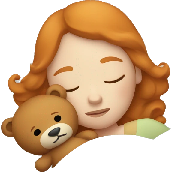 Ginger woman asleep in bed holding a teddy bear  emoji