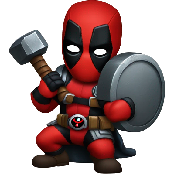 Deadpool holding thors hammer emoji