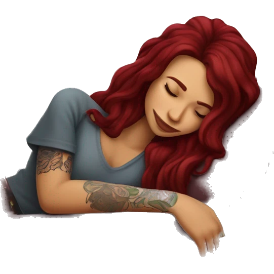 Beautiful tattooed burgundy long haired woman napping on sofa emoji