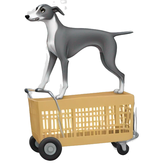 A greyhound pushing a grocery cart  emoji