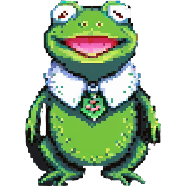 Kermit the Frog, green frog with a collar, cheerful expression emoji