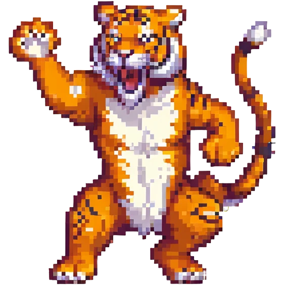 pixel art style tiger, roaring, dynamic pose emoji