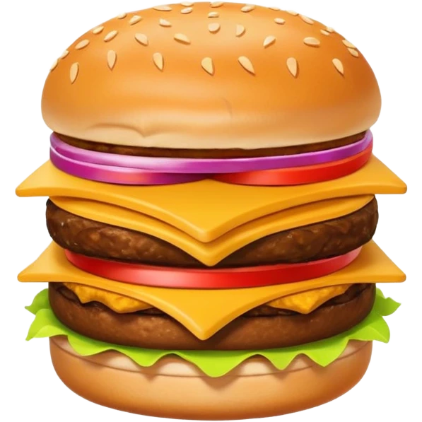 A clean and simple icon of fast food in emoji-style illustration. A burger with fries, nuggets and shawarma, bright and bold colors, simple shapes, flat design, high contrast, inviting and appetizing. emoji
