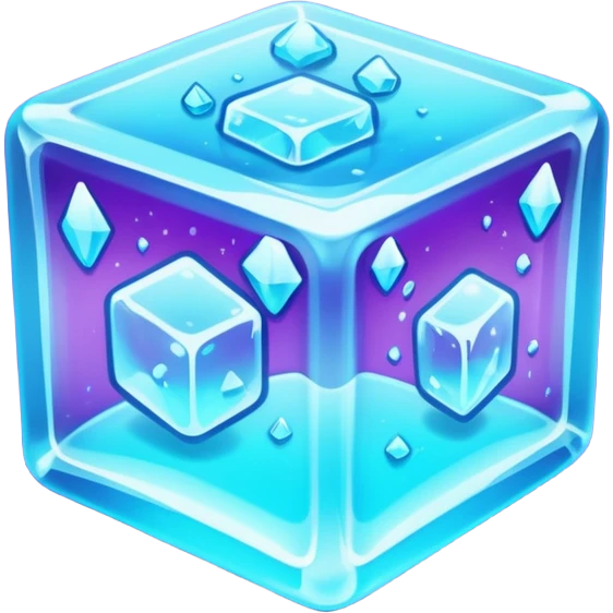 glowing ice cube, neon cyan highlights, purple neon accents. emoji
