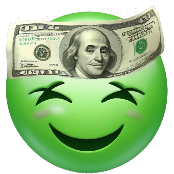 smiley vert avec dollars dans les yeux emoji