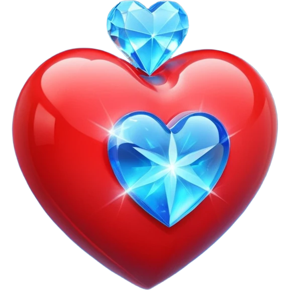 A glowing hologram of a red 3D heart with a bright blue star inside emoji