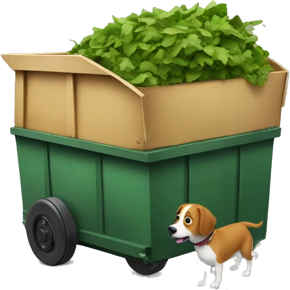 Dumpster being driven by a dog emoji