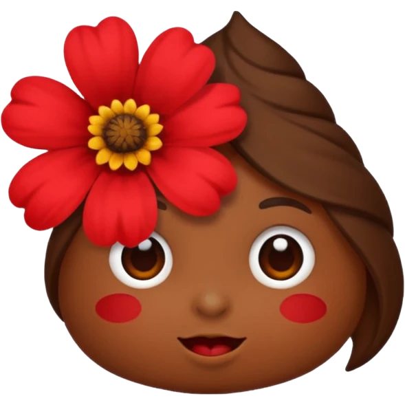 a little poop, who give a red flower emoji