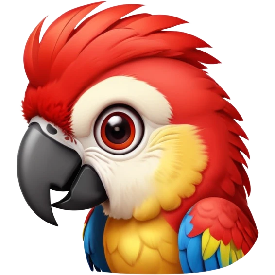 cinematic-cute-macaw-portrait-emoji,-head-tilted-playfully-and-inquisitively,-with-a-dazzling-red-plumage-and-round,-sparkling-eyes-filled-with-charm,-simplified-yet-irresistibly-adorable-features,-highly-detailed emoji