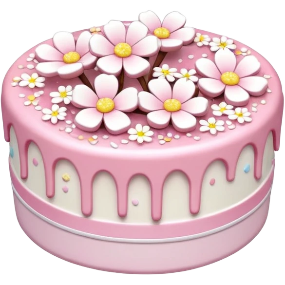 Pastel shiny glittery pastel pink and white Sakura flowers cake with sprinkles on top emoji